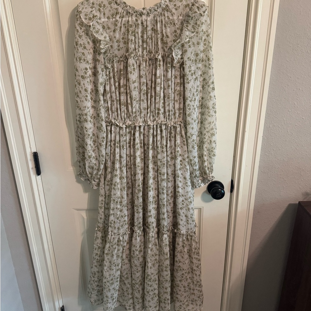 Dress Forum Gray Pleated Smocked Long Sleeve Sundress